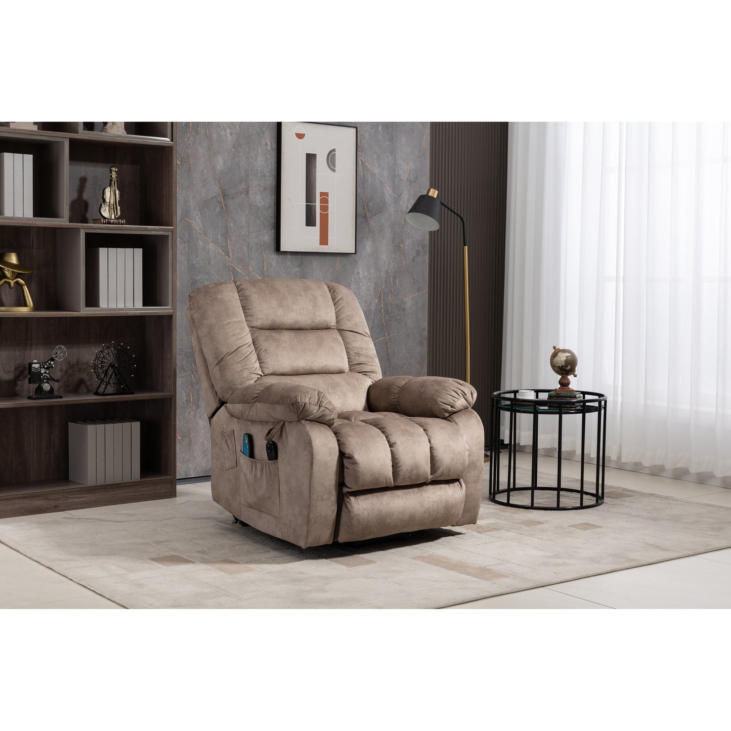 Fauteuil inclinable électrique surdimensionné en tissu chenille avec massage à 8 points et chauffage lombaire, poches latérales