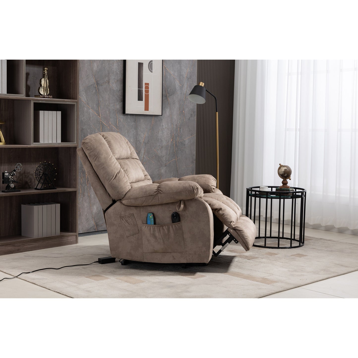 Fauteuil inclinable électrique surdimensionné en tissu chenille avec massage à 8 points et chauffage lombaire, poches latérales