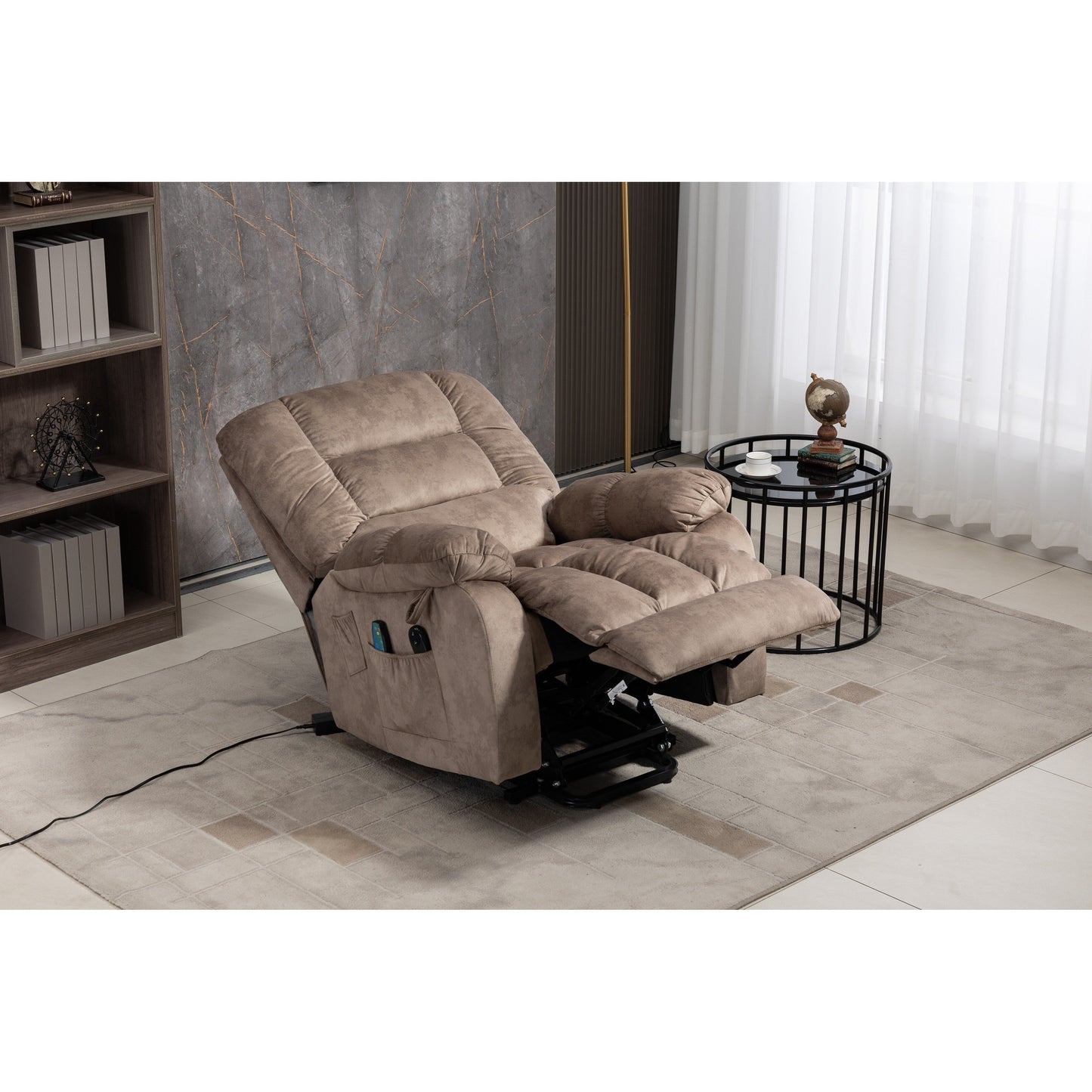 Fauteuil inclinable électrique surdimensionné en tissu chenille avec massage à 8 points et chauffage lombaire, poches latérales