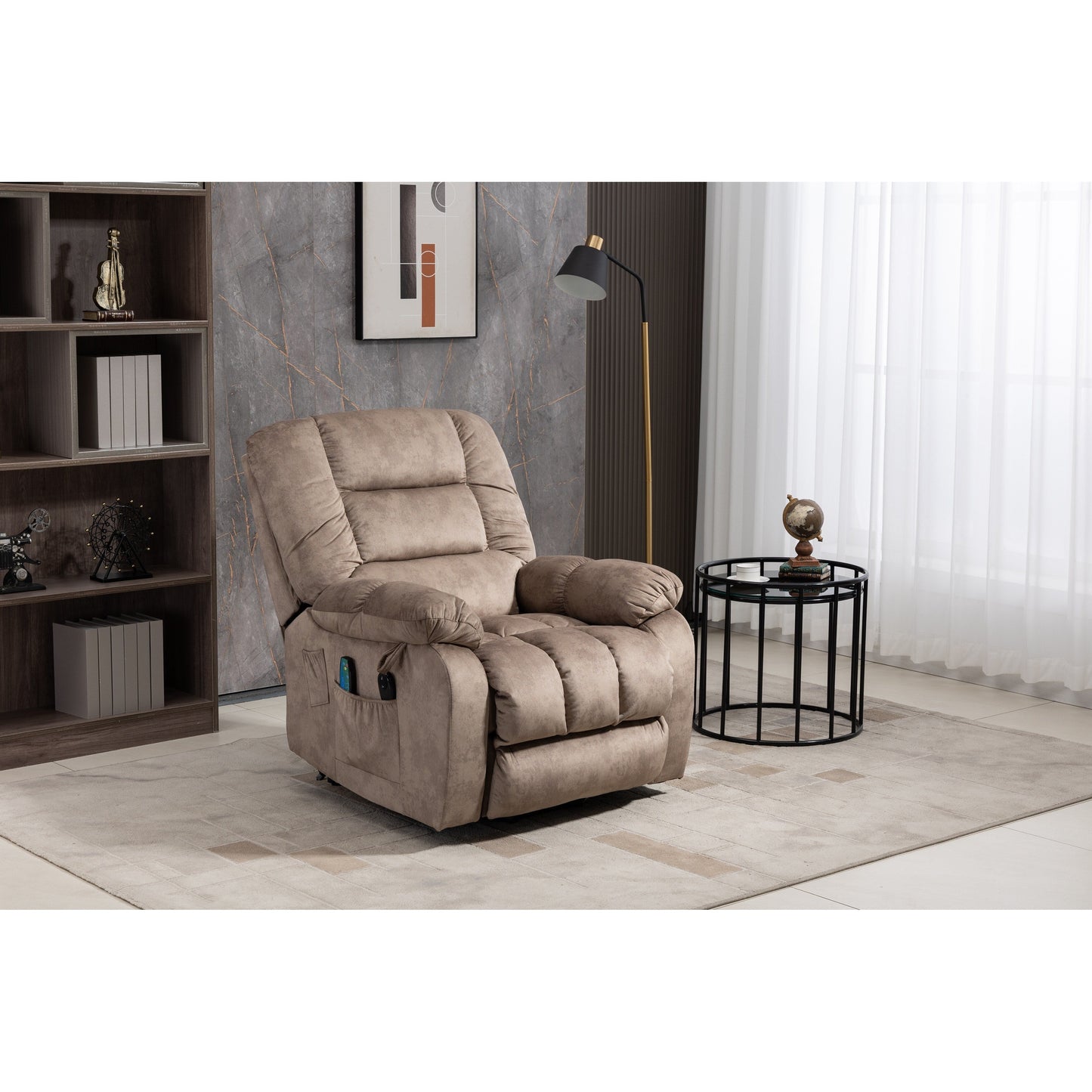 Fauteuil inclinable électrique surdimensionné en tissu chenille avec massage à 8 points et chauffage lombaire, poches latérales