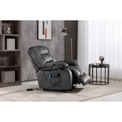 Fauteuil inclinable électrique surdimensionné en tissu chenille avec massage à 8 points et chauffage lombaire, poches latérales