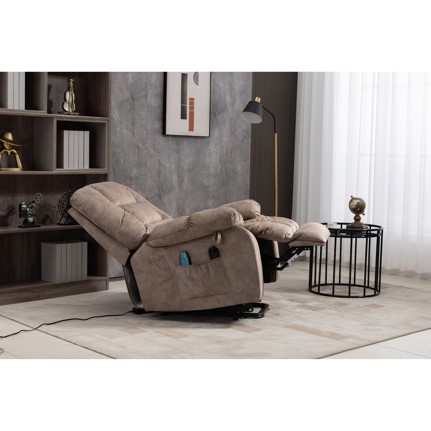 Fauteuil inclinable électrique surdimensionné en tissu chenille avec massage à 8 points et chauffage lombaire, poches latérales