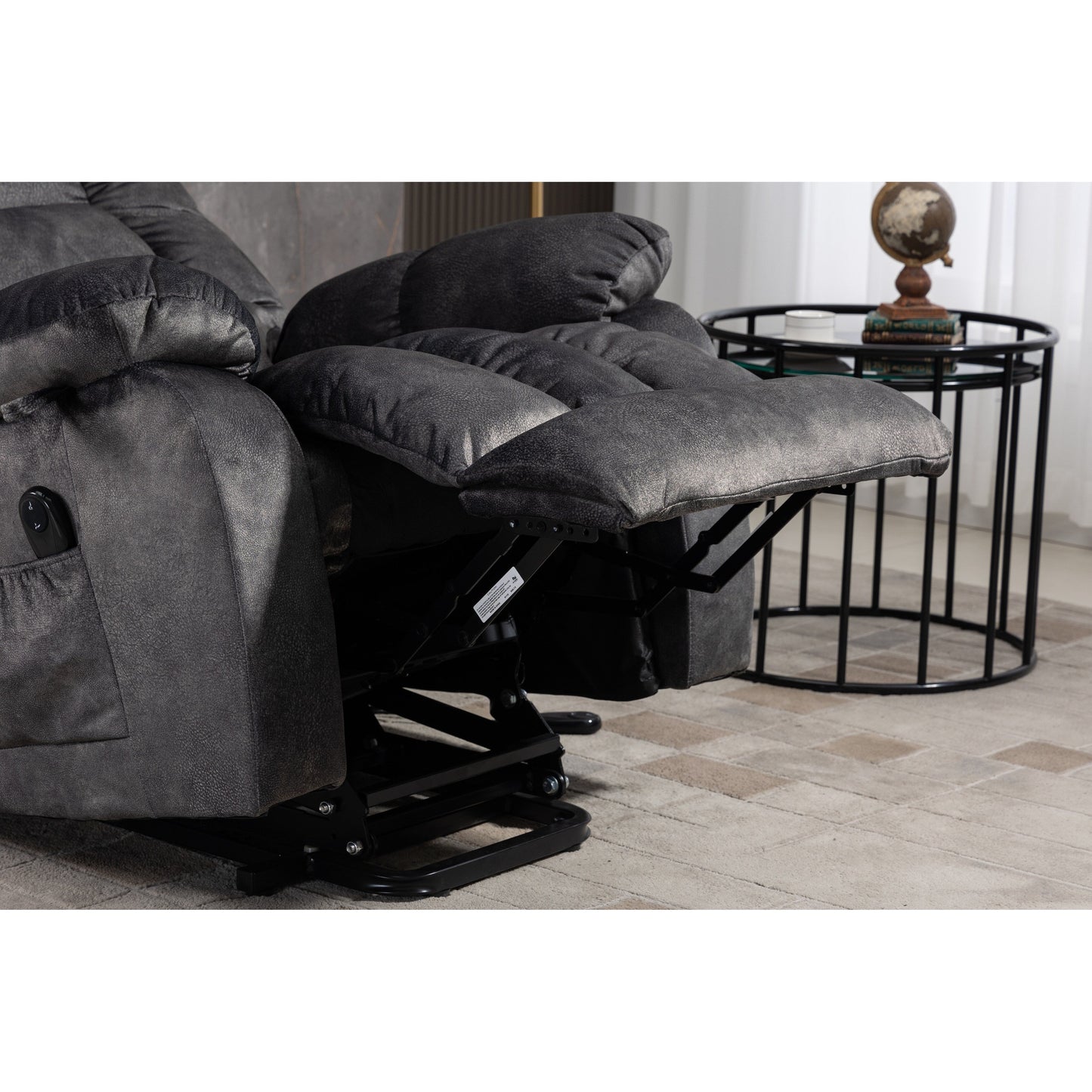 Fauteuil inclinable électrique surdimensionné en tissu chenille avec massage à 8 points et chauffage lombaire, poches latérales