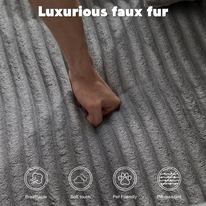 Canapé-lit méridienne surdimensionné en velours côtelé avec 3 coussins et accoudoirs larges, sans assemblage, gris