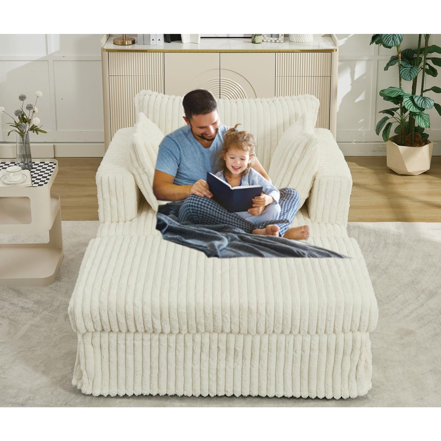 Fauteuil inclinable surdimensionné en velours côtelé, fauteuil à siège profond, canapé simple rembourré et épais avec oreiller et pouf