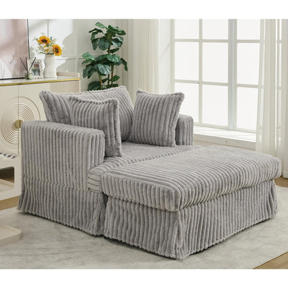 Fauteuil inclinable surdimensionné en velours côtelé, fauteuil à siège profond, canapé simple rembourré et épais avec oreiller et pouf