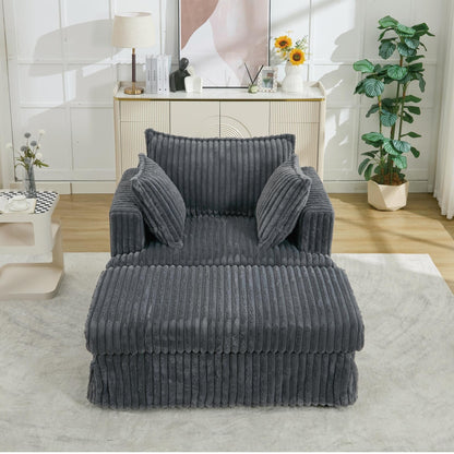 Fauteuil inclinable surdimensionné en velours côtelé, fauteuil à siège profond, canapé simple rembourré et épais avec oreiller et pouf