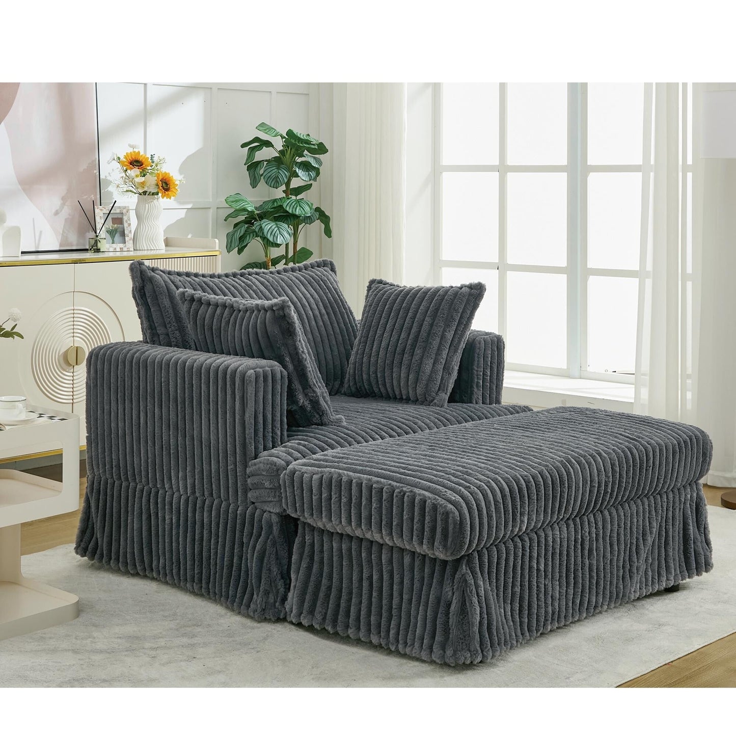 Fauteuil inclinable surdimensionné en velours côtelé, fauteuil à siège profond, canapé simple rembourré et épais avec oreiller et pouf