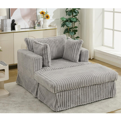 Fauteuil inclinable surdimensionné en velours côtelé, fauteuil à siège profond, canapé simple rembourré et épais avec oreiller et pouf