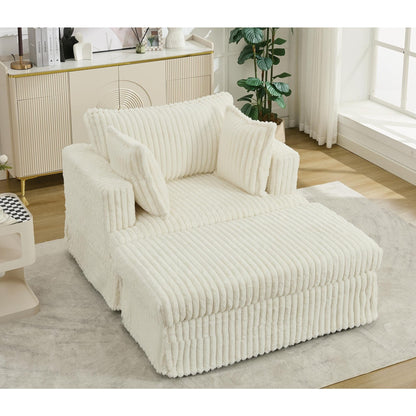 Fauteuil inclinable surdimensionné en velours côtelé, fauteuil à siège profond, canapé simple rembourré et épais avec oreiller et pouf