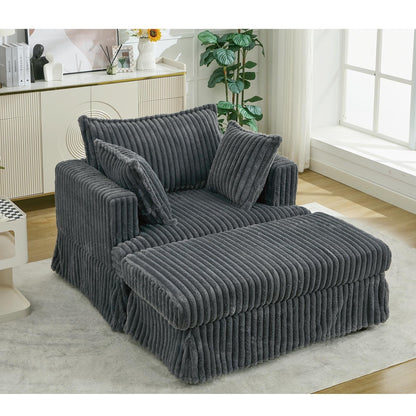 Fauteuil inclinable surdimensionné en velours côtelé, fauteuil à siège profond, canapé simple rembourré et épais avec oreiller et pouf