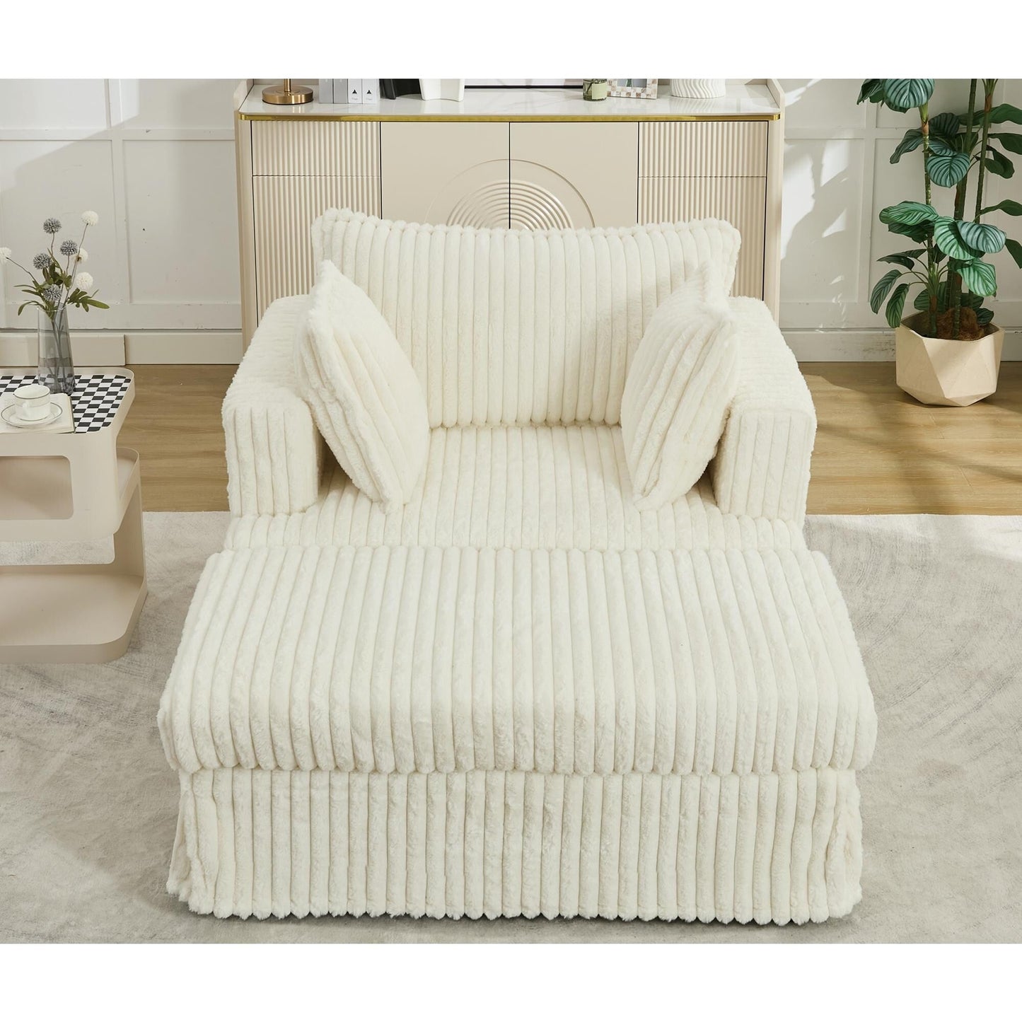 Fauteuil inclinable surdimensionné en velours côtelé, fauteuil à siège profond, canapé simple rembourré et épais avec oreiller et pouf