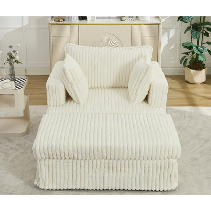 Fauteuil inclinable surdimensionné en velours côtelé, fauteuil à siège profond, canapé simple rembourré et épais avec oreiller et pouf