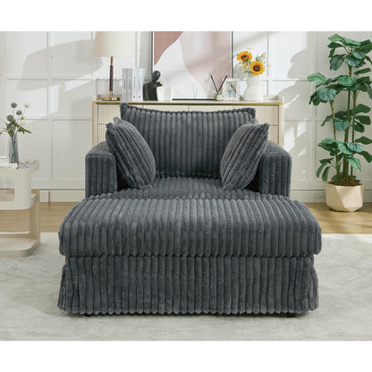 Fauteuil inclinable surdimensionné en velours côtelé, fauteuil à siège profond, canapé simple rembourré et épais avec oreiller et pouf