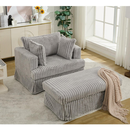 Fauteuil inclinable surdimensionné en velours côtelé, fauteuil à siège profond, canapé simple rembourré et épais avec oreiller et pouf