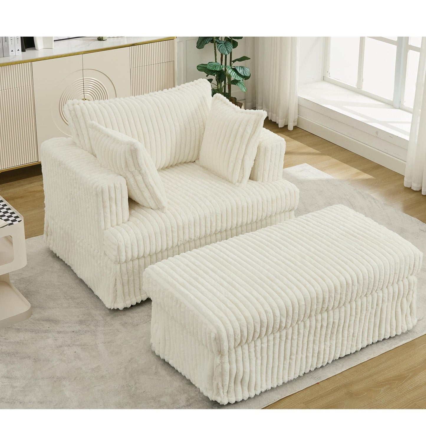Fauteuil inclinable surdimensionné en velours côtelé, fauteuil à siège profond, canapé simple rembourré et épais avec oreiller et pouf