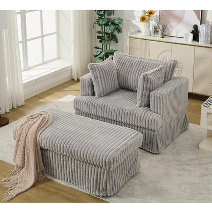 Fauteuil inclinable surdimensionné en velours côtelé, fauteuil à siège profond, canapé simple rembourré et épais avec oreiller et pouf