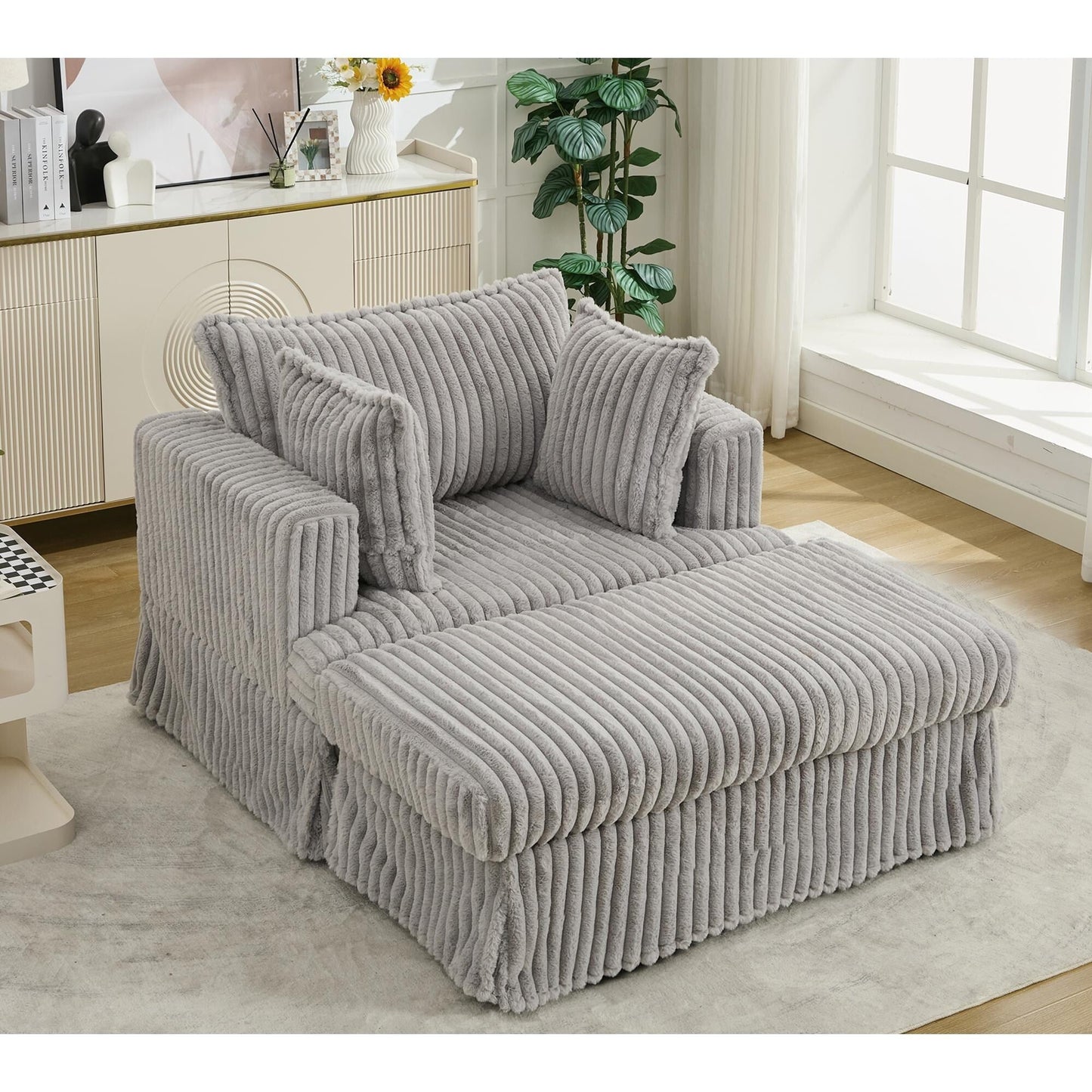 Fauteuil inclinable surdimensionné en velours côtelé, fauteuil à siège profond, canapé simple rembourré et épais avec oreiller et pouf