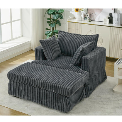Fauteuil inclinable surdimensionné en velours côtelé, fauteuil à siège profond, canapé simple rembourré et épais avec oreiller et pouf