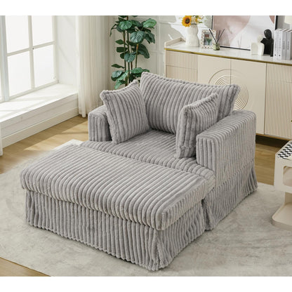 Fauteuil inclinable surdimensionné en velours côtelé, fauteuil à siège profond, canapé simple rembourré et épais avec oreiller et pouf