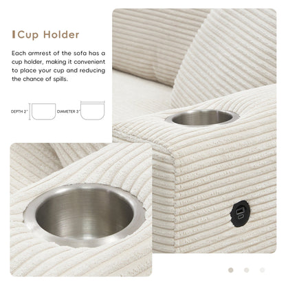 Canapé sectionnel surdimensionné en velours côtelé, canapé nuage en forme de L avec port de chargement USB, porte-gobelet, canapé d'assise profond et large avec méridienne de 50 pouces