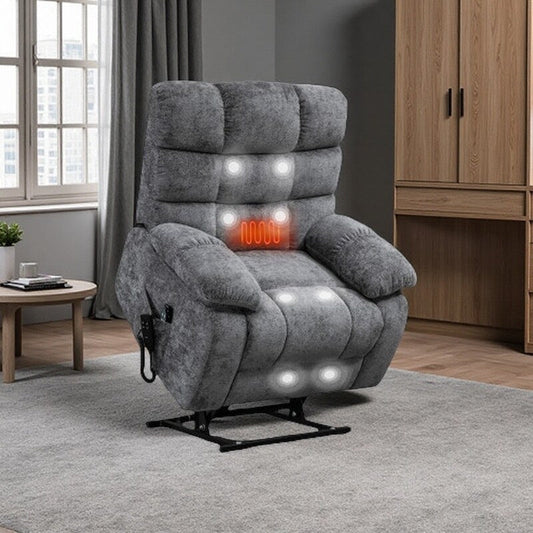 Fauteuil inclinable électrique surdimensionné à double moteur avec massage, chauffage lombaire, inclinaison infinie et assemblage sans outil