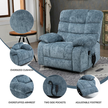 Fauteuil inclinable électrique surdimensionné à double moteur avec massage, chauffage lombaire, inclinaison infinie et assemblage sans outil