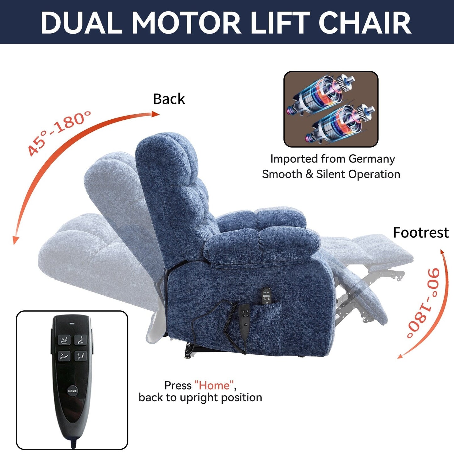 Fauteuil inclinable électrique surdimensionné à deux moteurs, positions infinies, avec massage en 8 points et chauffage lombaire, télécommande électrique