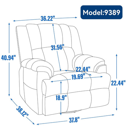 Fauteuil inclinable surdimensionné en tissu avec fonction pivotante et basculante à 360°, commande manuelle pour un confort maximal