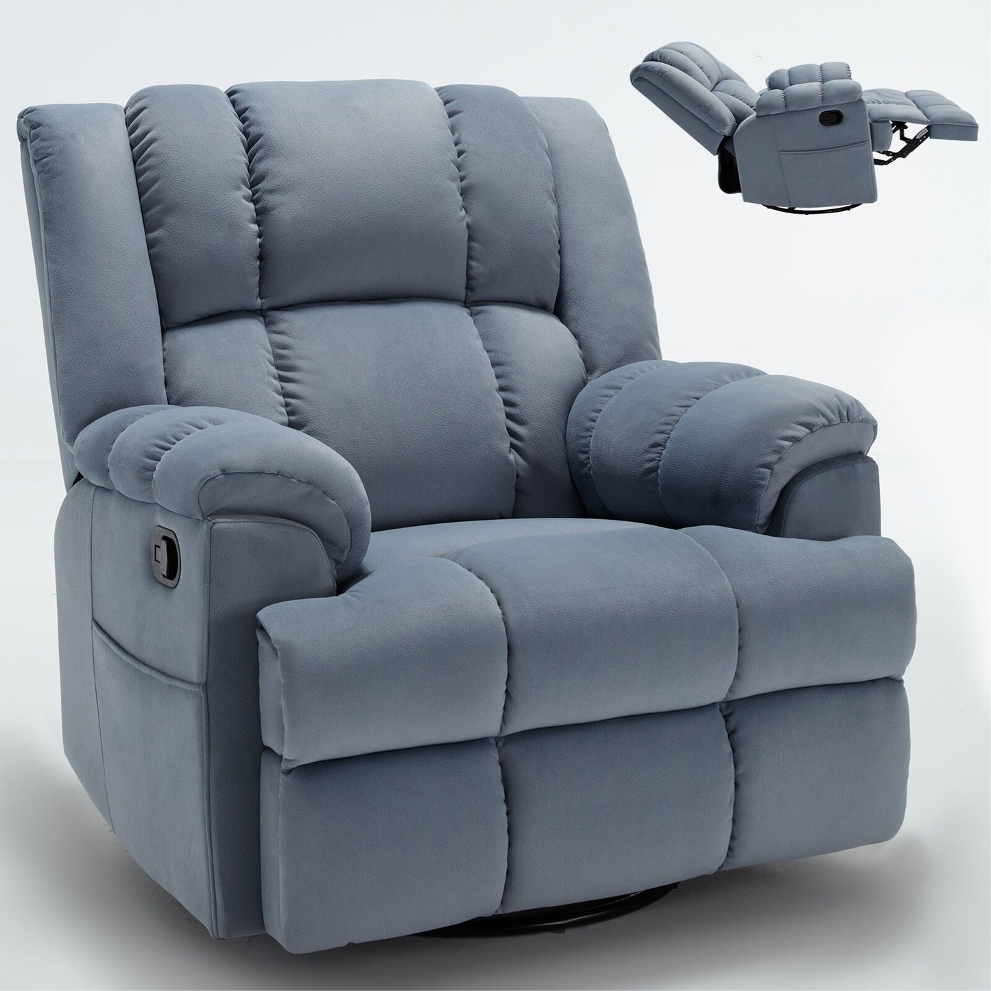 Fauteuil inclinable surdimensionné en tissu avec fonction pivotante et basculante à 360°, commande manuelle pour un confort maximal