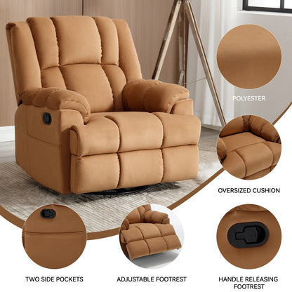 Fauteuil inclinable surdimensionné en tissu avec fonction pivotante et basculante à 360°, commande manuelle pour un confort maximal