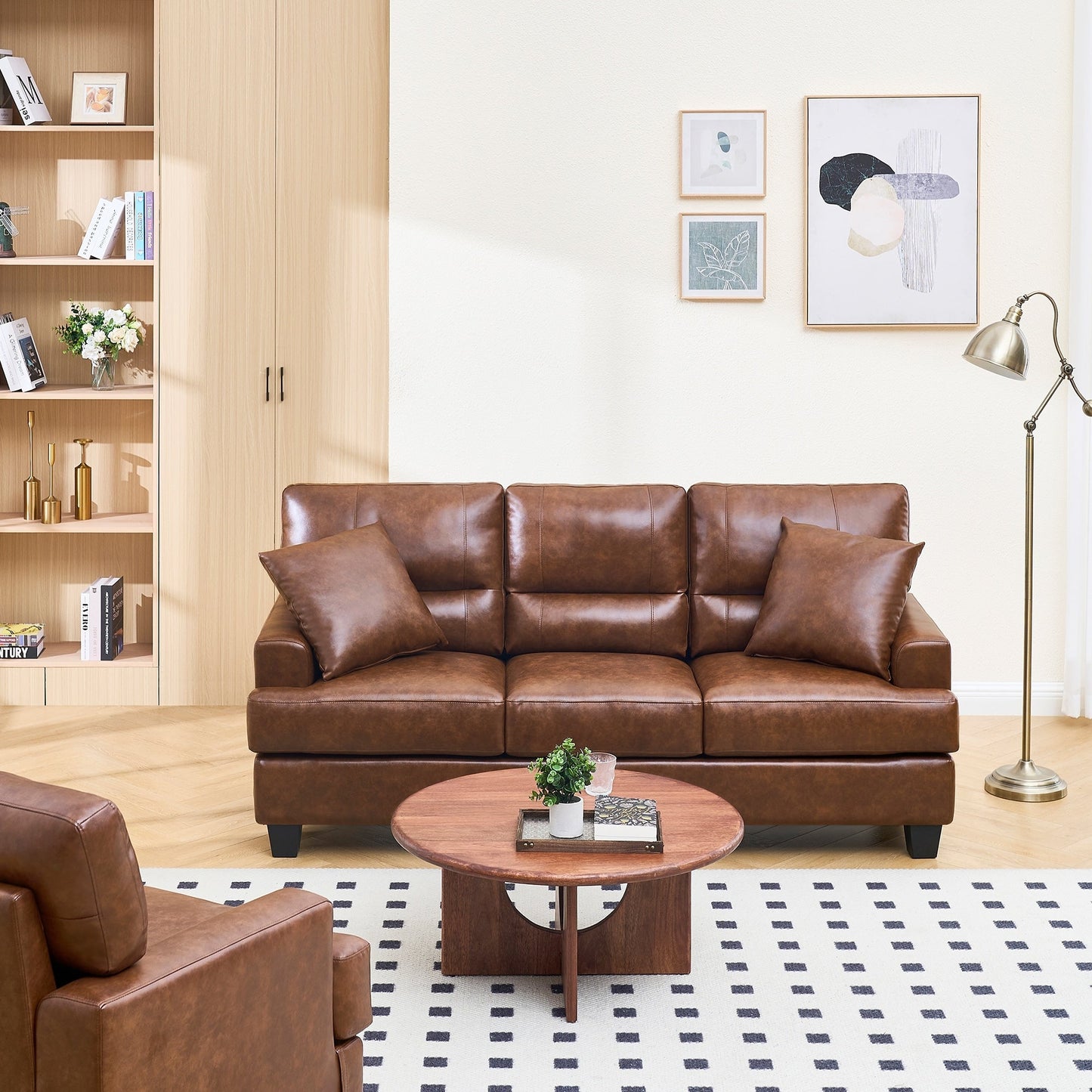 Canapé italien surdimensionné à accoudoirs carrés en similicuir