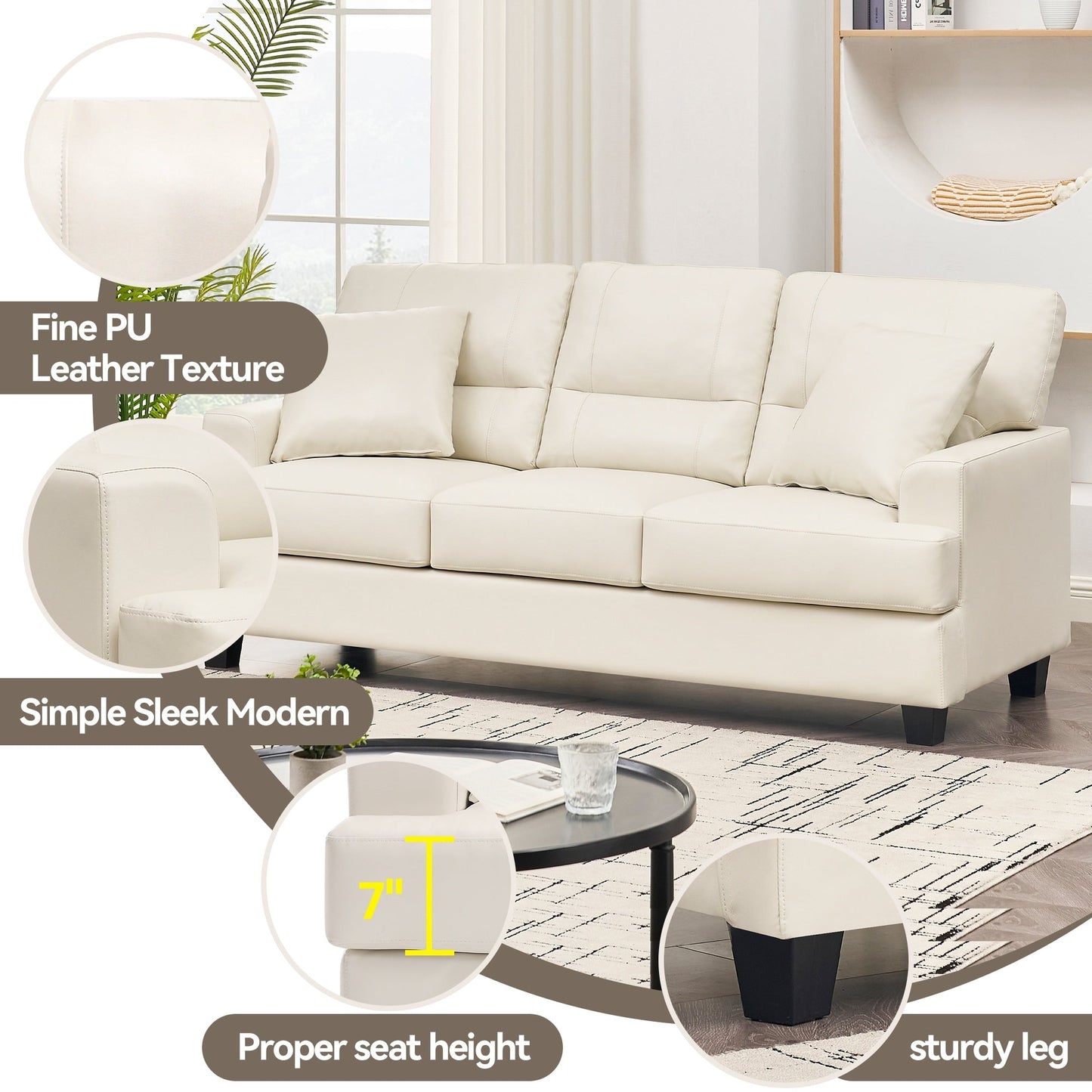 Canapé italien surdimensionné à accoudoirs carrés en similicuir