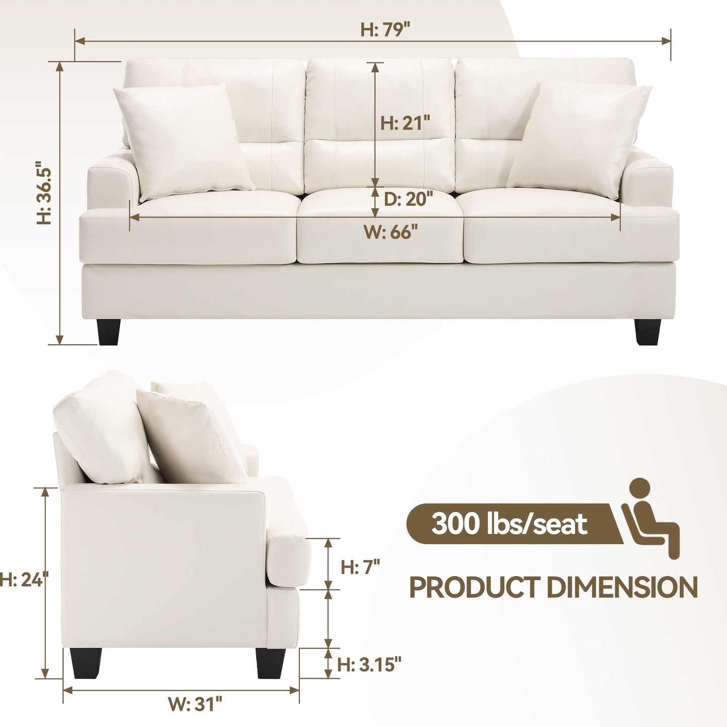 Canapé italien surdimensionné à accoudoirs carrés en similicuir