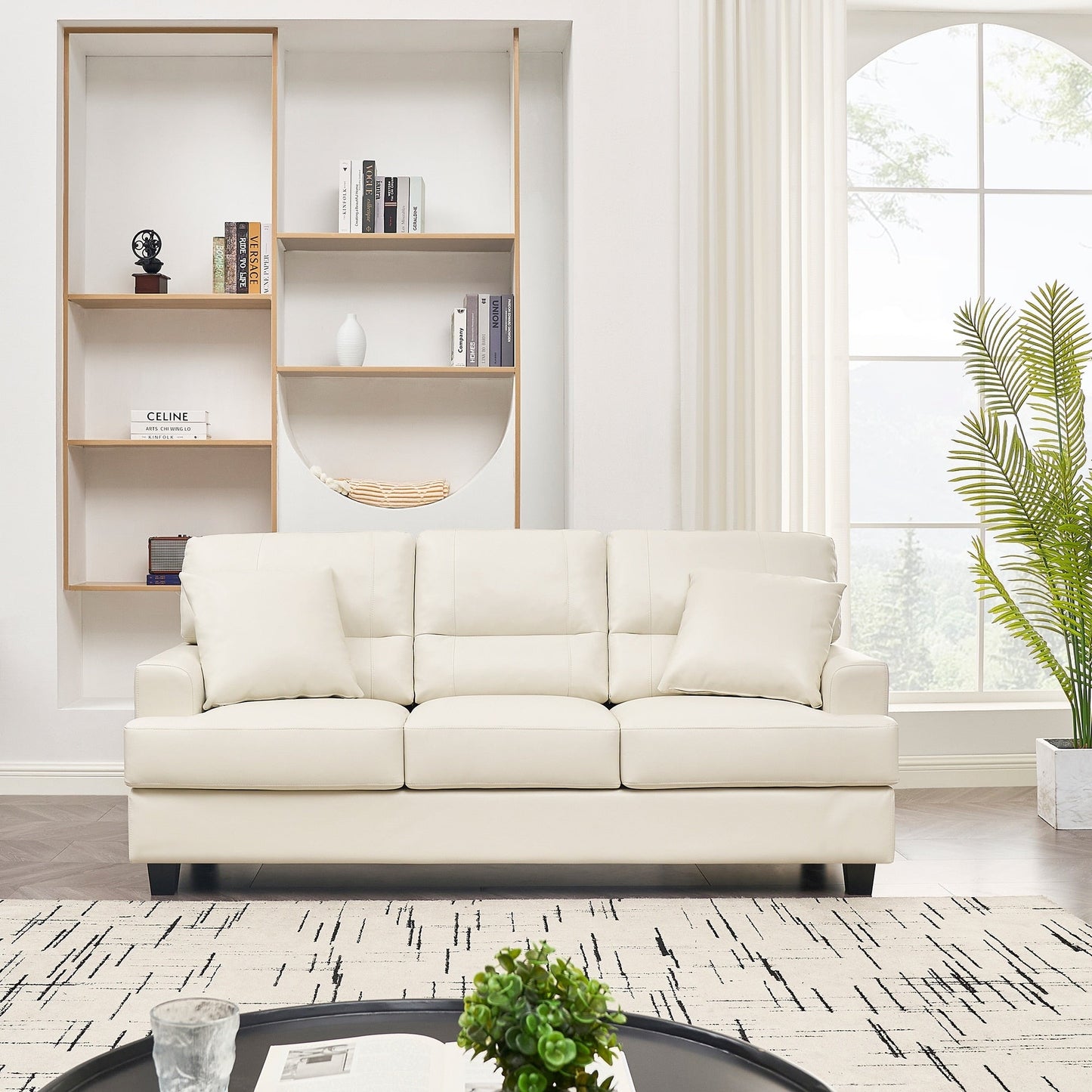 Canapé italien surdimensionné à accoudoirs carrés en similicuir