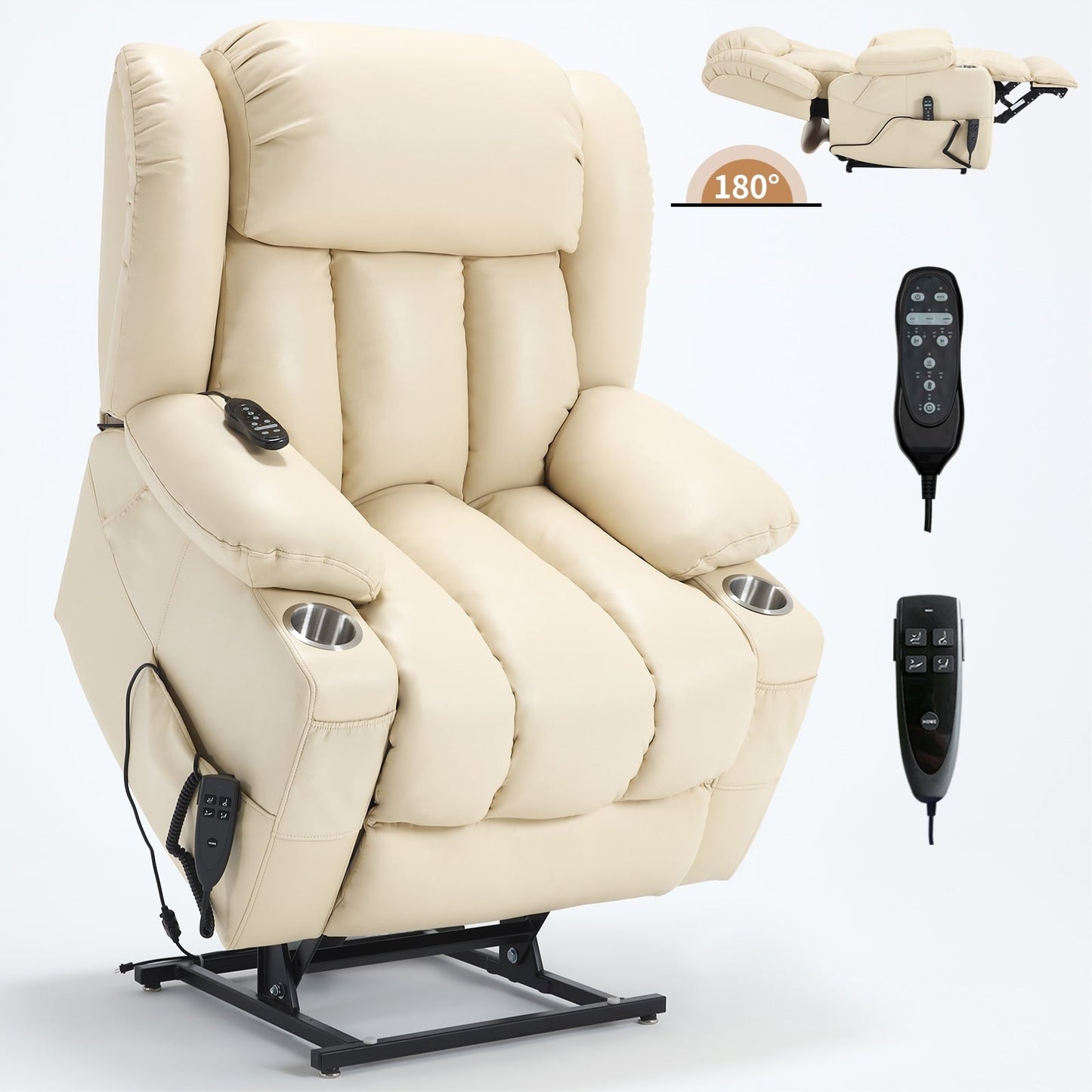 Fauteuil inclinable électrique surdimensionné en similicuir avec massage et chauffage