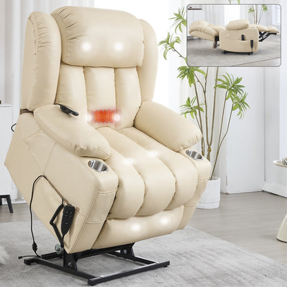 Fauteuil inclinable électrique surdimensionné en similicuir avec massage et chauffage