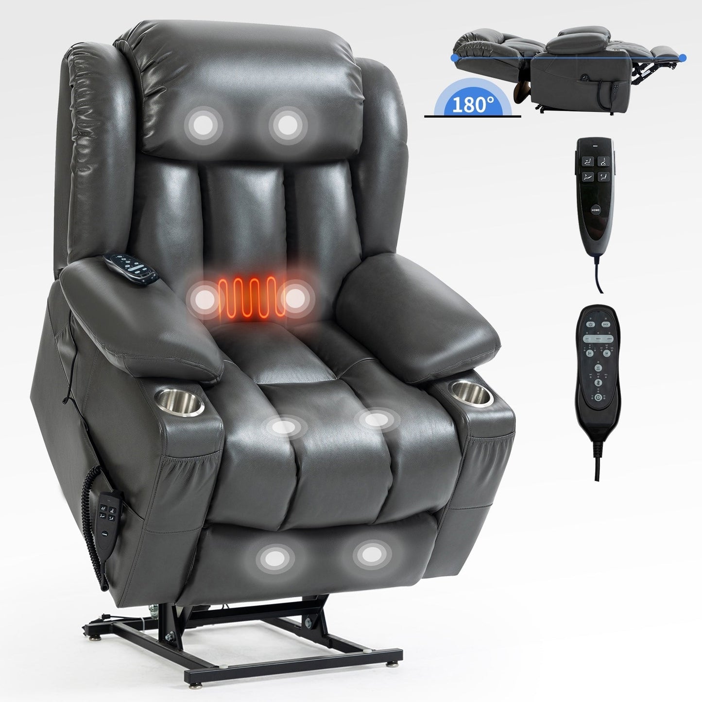 Fauteuil inclinable électrique surdimensionné en similicuir avec massage et chauffage