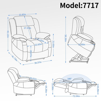 Fauteuil inclinable électrique surdimensionné en similicuir avec massage et chauffage