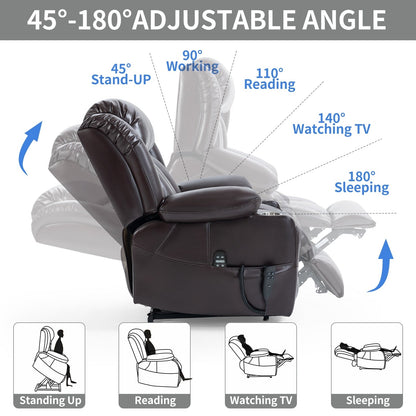 Fauteuil inclinable électrique surdimensionné en similicuir avec massage et chauffage