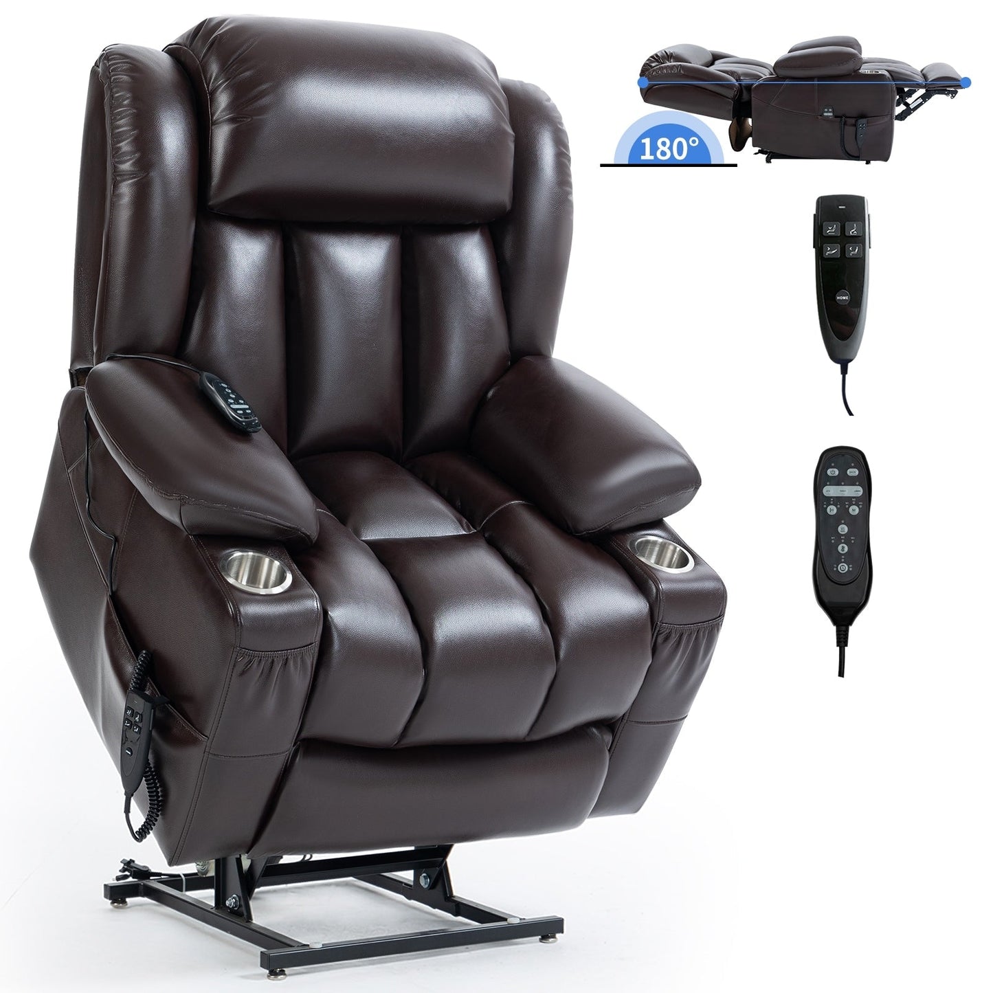 Fauteuil inclinable électrique surdimensionné en similicuir avec massage et chauffage