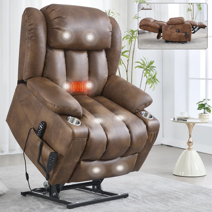 Fauteuil inclinable électrique surdimensionné en similicuir avec massage et chauffage