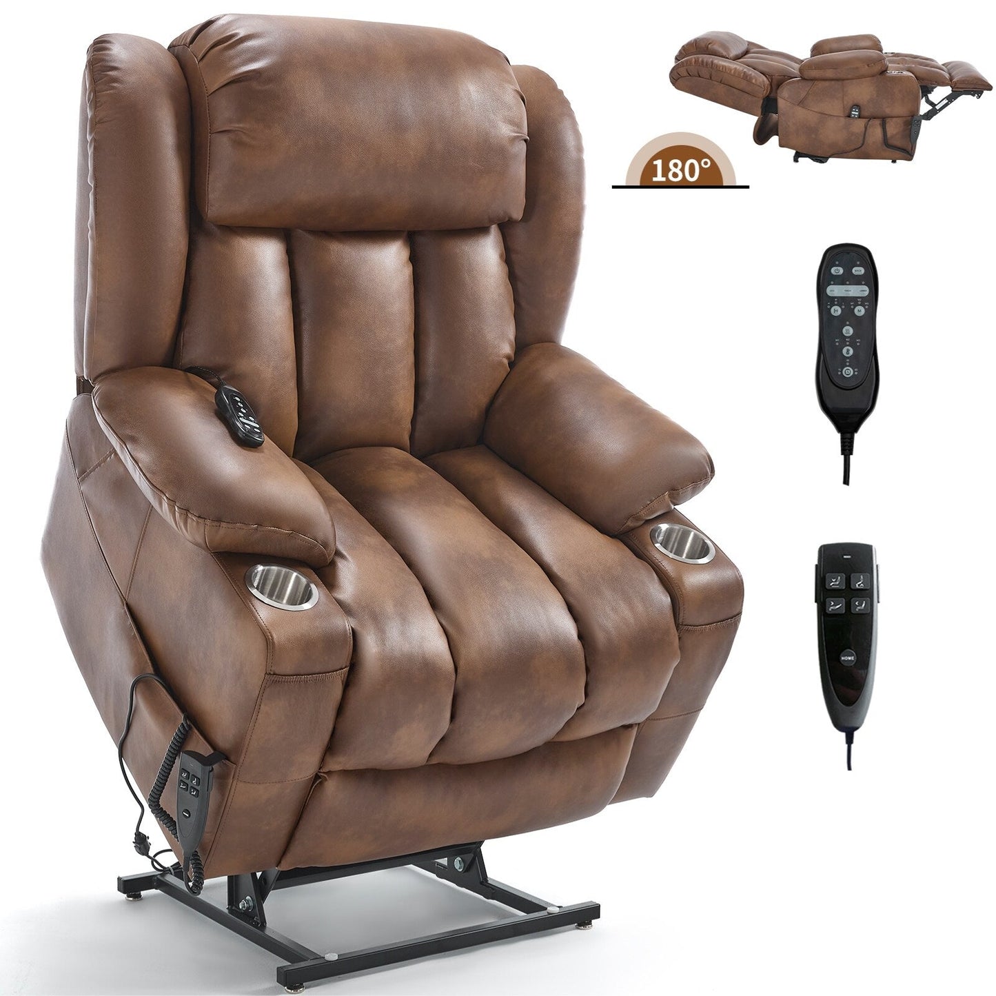 Fauteuil inclinable électrique surdimensionné en similicuir avec massage et chauffage