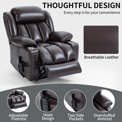 Fauteuil inclinable électrique surdimensionné en similicuir avec massage et chauffage