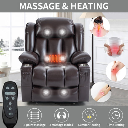 Fauteuil inclinable électrique surdimensionné en similicuir avec massage et chauffage