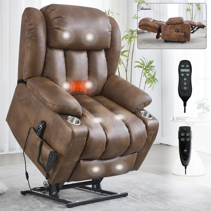 Fauteuil inclinable électrique surdimensionné en similicuir avec massage et chauffage
