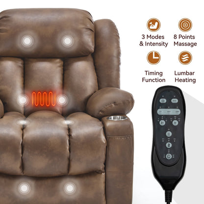 Fauteuil inclinable électrique surdimensionné en similicuir avec massage et chauffage
