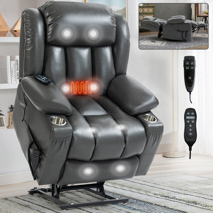 Fauteuil inclinable électrique surdimensionné en similicuir avec massage et chauffage