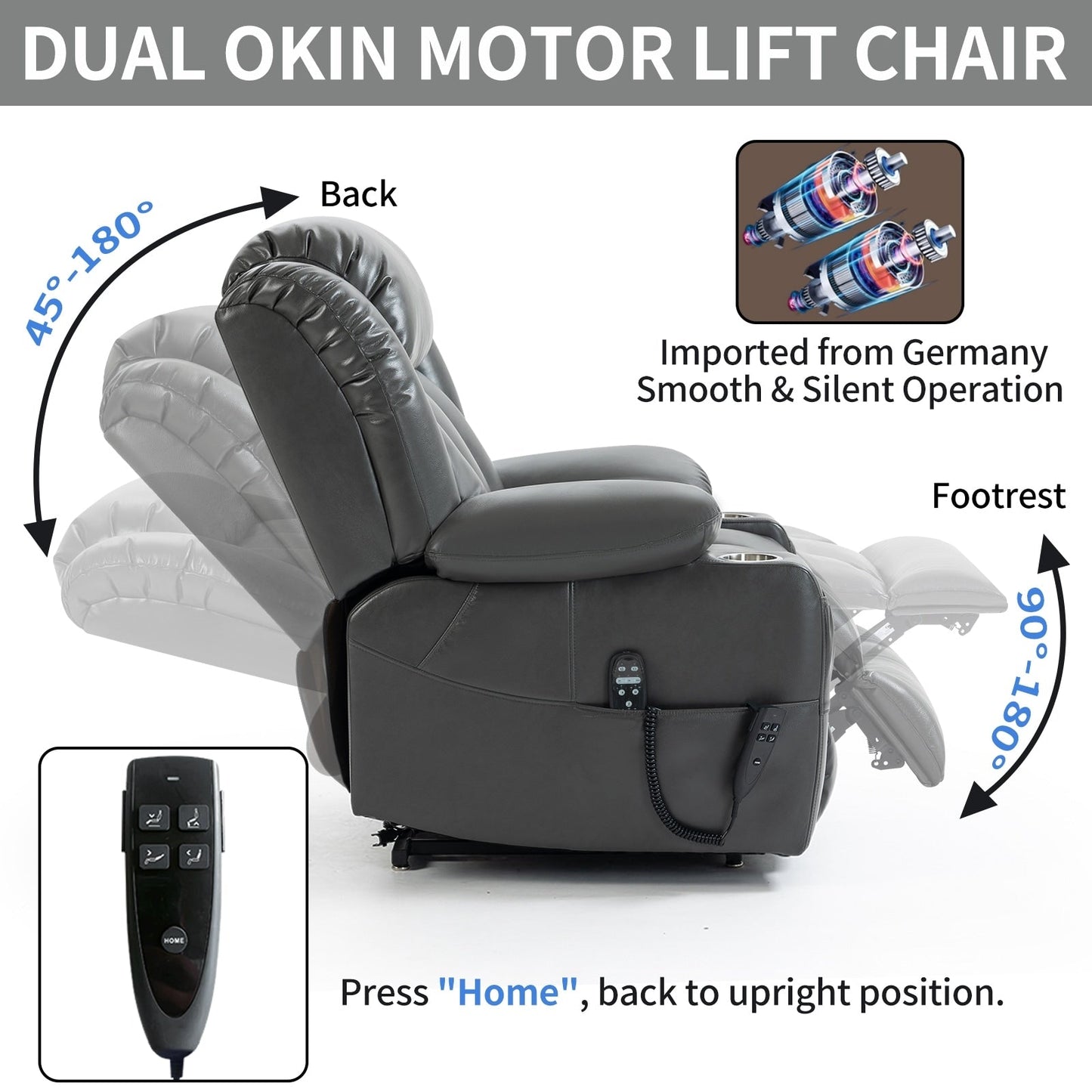 Fauteuil inclinable électrique surdimensionné en similicuir avec massage et chauffage