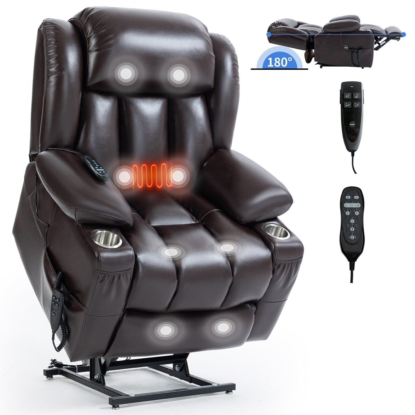 Fauteuil inclinable électrique surdimensionné en similicuir avec massage et chauffage